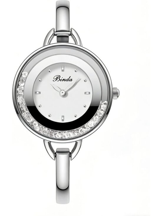 Binda Womens All Silver Quartz Stainless Steel Bracelet Elegant Dial Round Watch main image 4